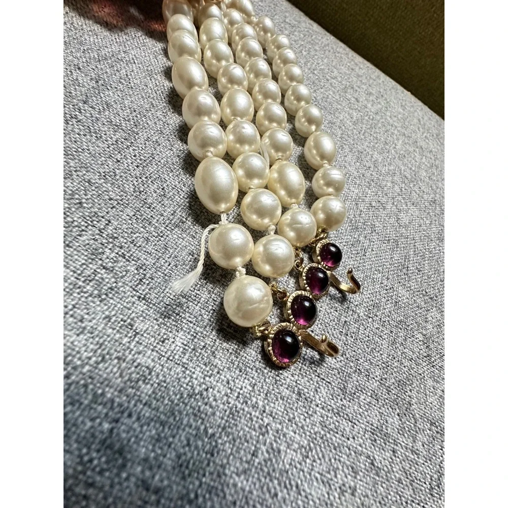 Chanel 05P Vintage Gripoix Camelia Glass Flower Four Strand Pearl Necklace